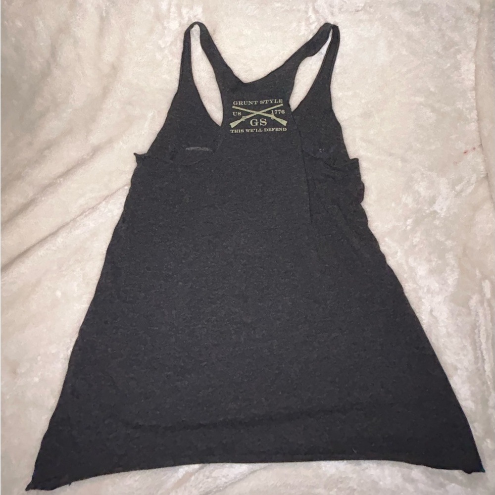 Dark Gray Women's Racerback Tank with American Flag Eagle - Picture 2 of 4